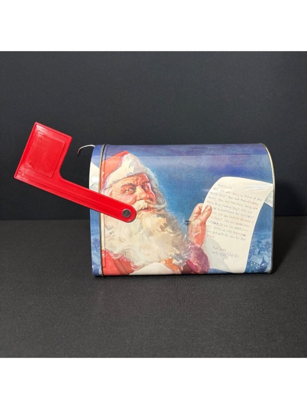 Vintage Christmas Tin Mailbox Letter To Santa Claus Red Mailbox Storage Holiday